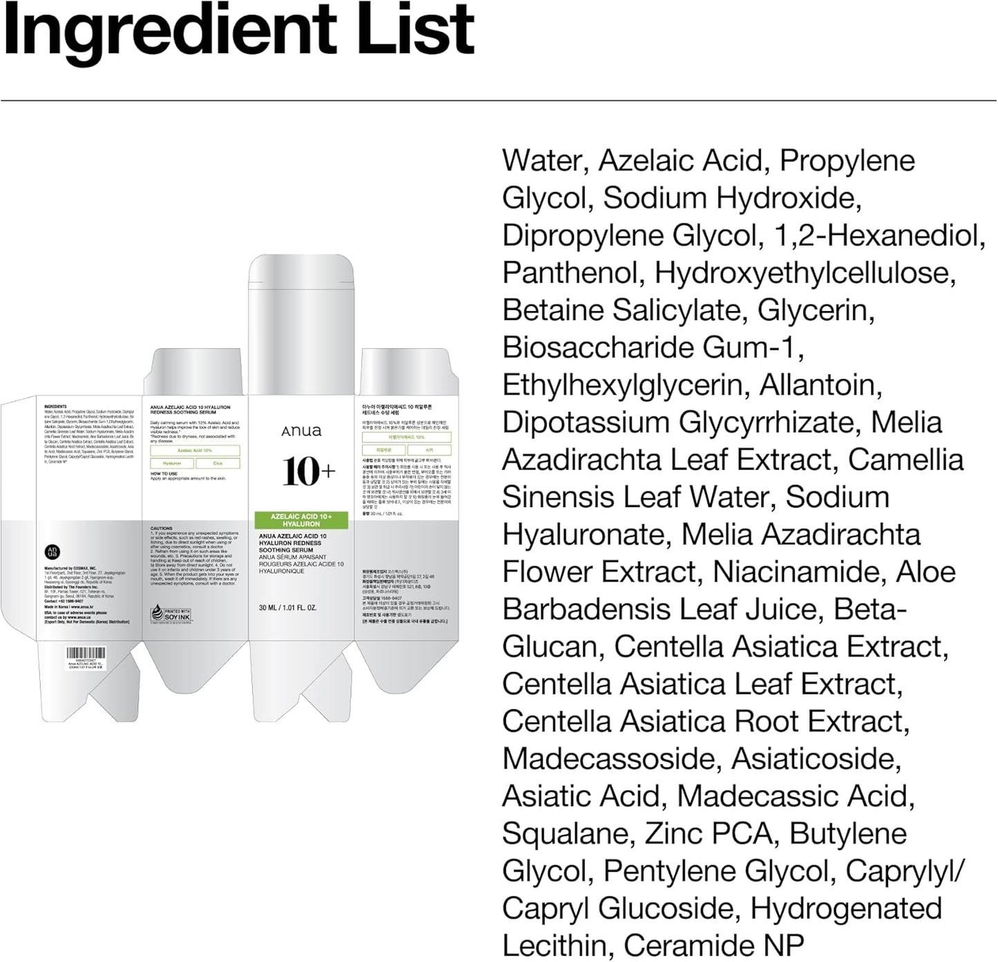 Azelaic Acid 10 Hyaluron Redness Soothing Serum, Facial Serum for Sensitive Skin, Hyaluronic Acid, Niacinamide, Spot Care, Natural Color, Vegan, Korean Skincare (30Ml/ 1.01 Fl Oz.)