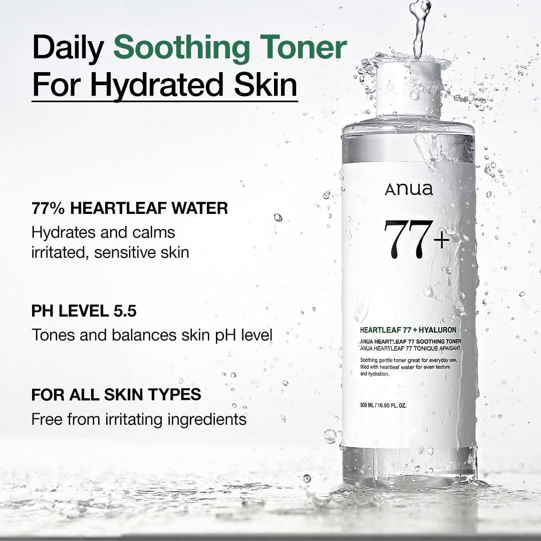Heartleaf 77 Soothing Toner, Moisturizing & Calming Facial Toner for Glass Skin, Panthenol, Hyaluronic Acid, Hydration for Sensitive Skin, Vegan, Korean Skin Care, 250Ml/8.45 Fl.Oz.