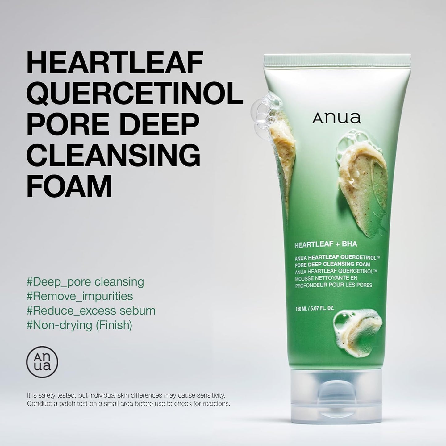 Heartleaf Quercetinol Pore Deep Cleansing Foam, Facial Cleanser, for Double Cleansing, BHA, Hyaluronic Acid, Glycerin, Face Wash, Blackhead Remover, Korean Skincare, 150Ml/5.07 Fl.Oz.