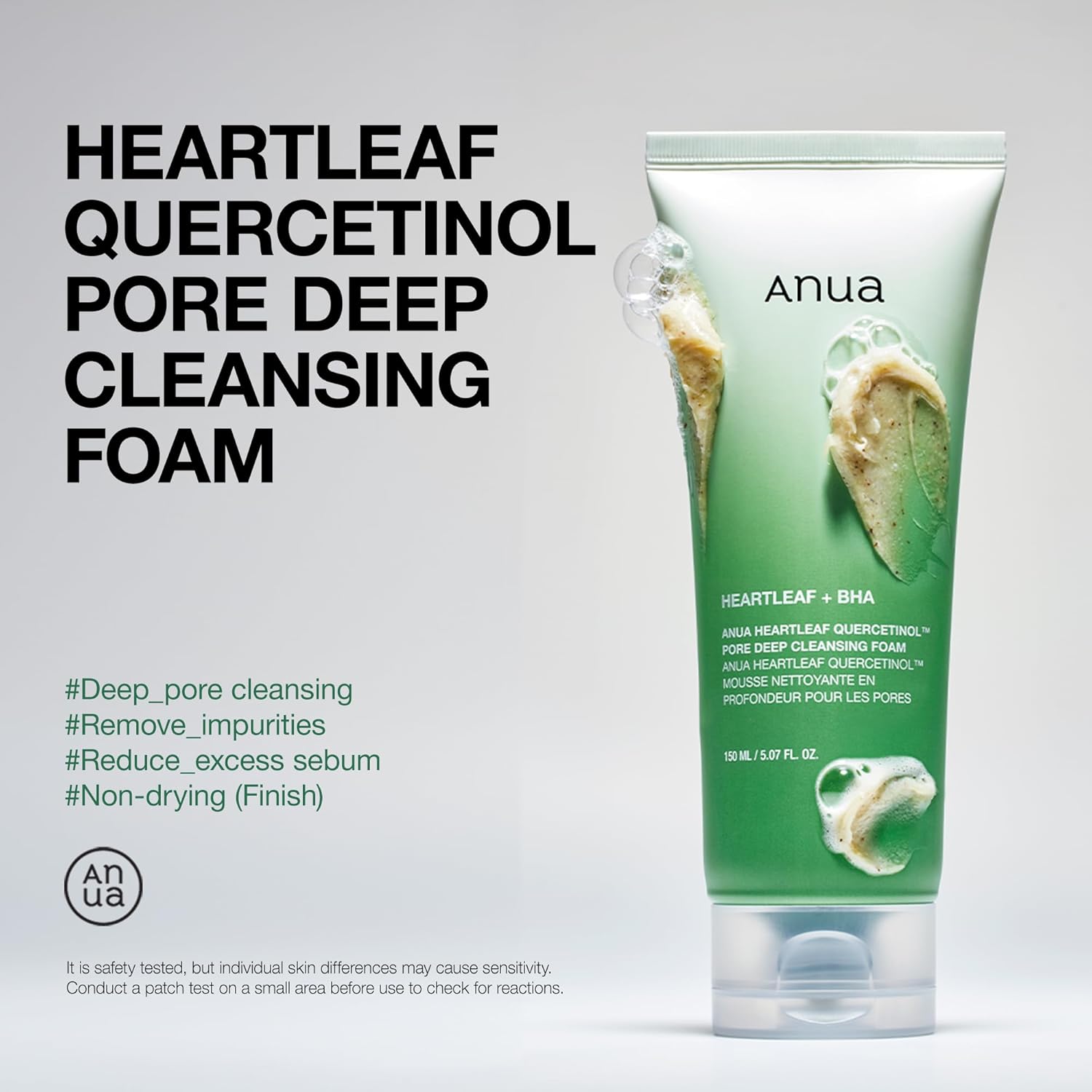 Heartleaf Quercetinol Pore Deep Cleansing Foam, Facial Cleanser, for Double Cleansing, BHA, Hyaluronic Acid, Glycerin, Face Wash, Blackhead Remover, Korean Skincare, 150Ml/5.07 Fl.Oz.